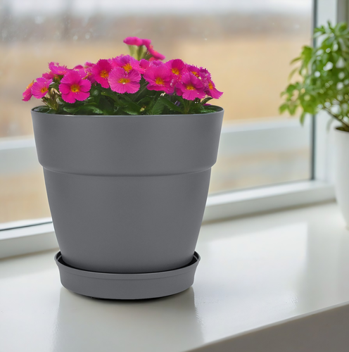 Горшок с фиксирующимся поддоном INGREEN Villa de Fiori d=36cм 20л, на колесиках, цвет вулканический серый, Арт. IG660410026, фотография