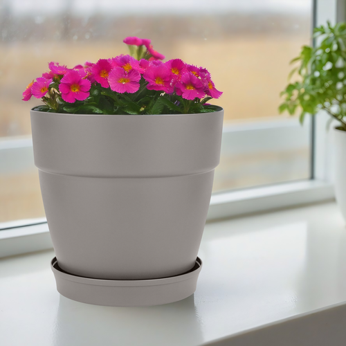 Горшок с фиксирующимся поддоном INGREEN Villa de Fiori d=38см 26л, на колесиках, цвет вулканический серый, Арт. IG660510026, вид
