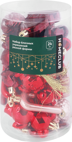 Набор елочных украшений Homeclub классика, разной формы, красный/золотой, 4см, картинка