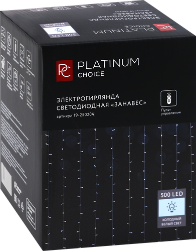 Электрогирлянда PLATINUM CHOICE Занавес, 500LED, 3x3м, холодный белый, 8 режимов, соединяемая, с пультом, IP44, детальное фото