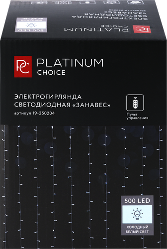 Электрогирлянда PLATINUM CHOICE Занавес, 500LED, 3x3м, холодный белый, 8 режимов, соединяемая, с пультом, IP44, детальное фото