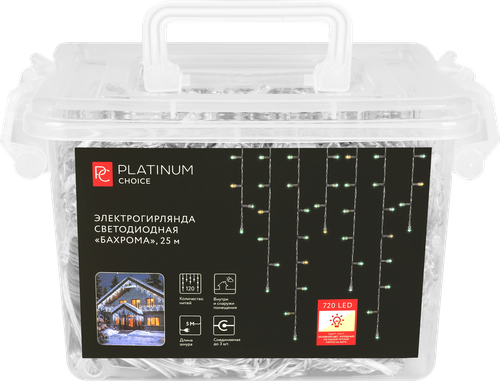 Электрогирлянда PLATINUM CHOICE Бахрома, 720LED, 25м, холодный белый, соединяемая, IP56, фото