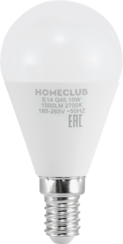 Лампа светодиодная HOMECLUB шар 10Вт E14 теплый свет, Арт. LED-G45-10E1427, картинка