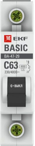 Автоматический выключатель EKF Вasic 1P C63 A 4,5 кА, фотография