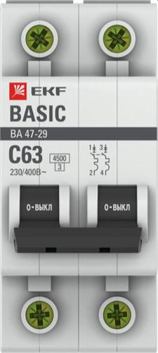 Автоматический выключатель EKF Basic BA 47-29 2P C 63A 4,5кА, изображение
