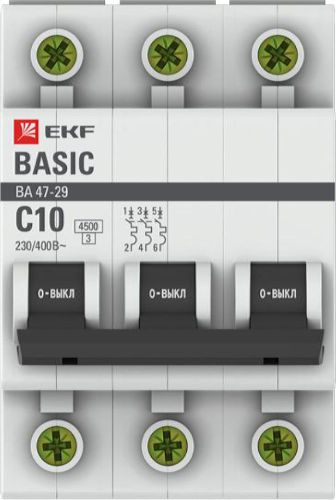 Автоматический выключатель EKF 3P C10 А 4500 A, детальное фото