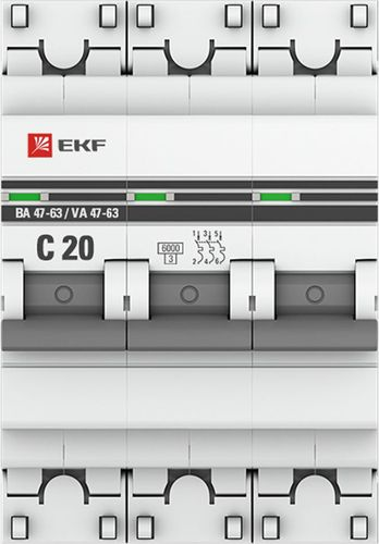 Автомат трехполюсный EKF PROX 3P 20А С, фотография