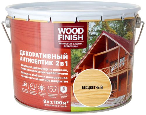 Антисептик DEKART Wood Finish полуматовый бесцветный 9 л, вид