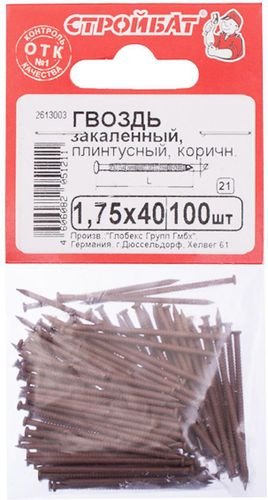 Гвоздь плинтусный Стройбат 1,75х40 мм 10 шт 10 г коричневый, крупный план