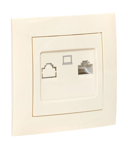 Розетка ВАЛЕНСИЯ EKF компьют RJ-45 1-мест кремовая EWK01-035-20, фотография