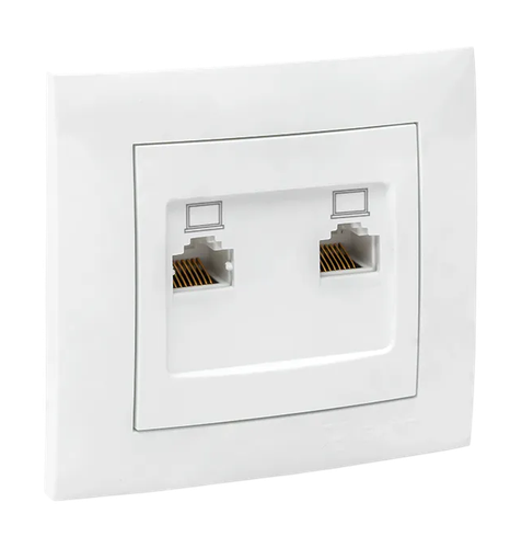 Розетка ВАЛЕНСИЯ EKF компьютер RJ-45 2-мест бел EWK02-035-10, фотография