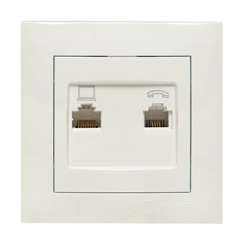 Розетка ВАЛЕНСИЯ EKF EWK02-035-30 RJ-45+RJ11 2-местная, крупный план