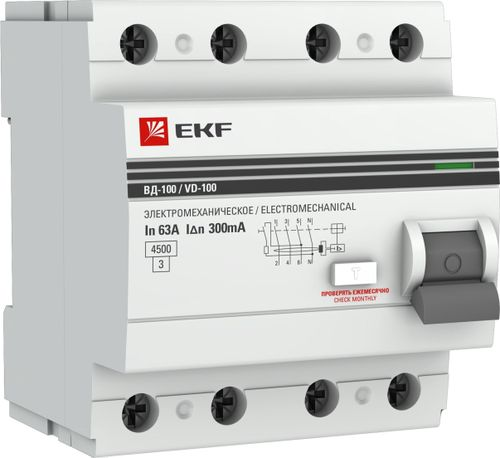 Устройство защитного отключения EKF PROxima ELCB-4-63-300-EM-PRO 4P 63 A, фото