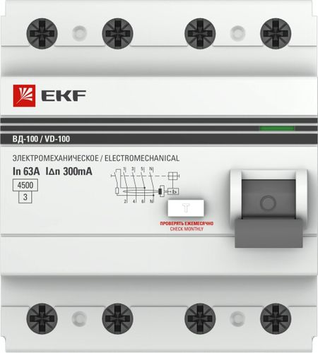 Устройство защитного отключения EKF PROxima ELCB-4-63-300-EM-PRO 4P 63 A, детальное фото