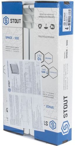 Радиатор биметаллический STOUT Space 500 4 секции боковое подключение RAL9016, фото