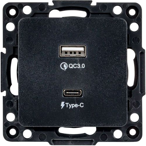 Розетка USB Type-A+C 2 поста EKF Стокгольм/PROxima черный, картинка
