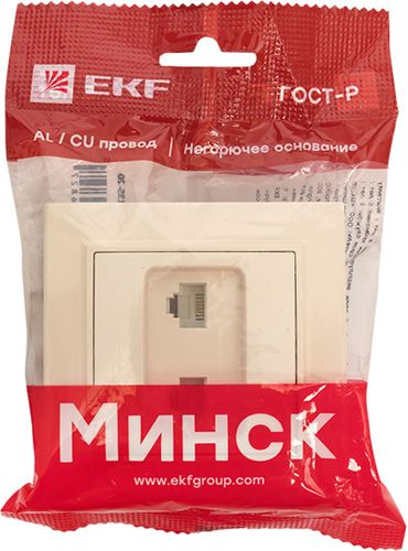 Розетка RJ-45,RJ-11 1 пост EKF Минск бежевый, изображение