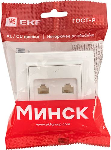 Розетка RJ-45,RJ-11 1 пост EKF Минск белый, детальное фото