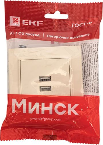 Розетка USB Type A 2 поста EKF Минск бежевый, картинка