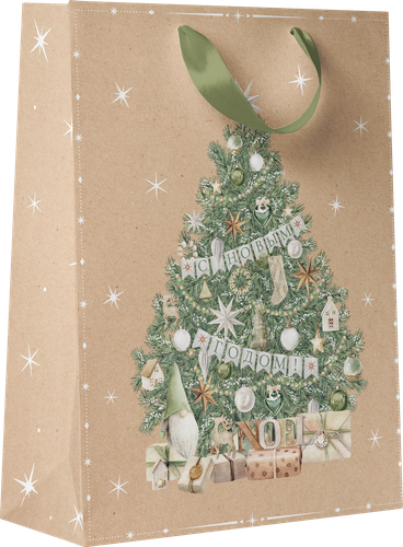 Пакет подарочный CITY HOME TRADE Christmas Kraft 32х26х12см, вид