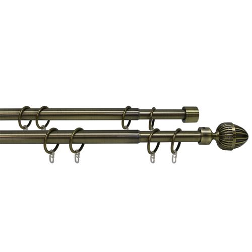 Карниз двухрядный Эскар телескопич, наконечник орех, 160-320 см, золото антик, картинка