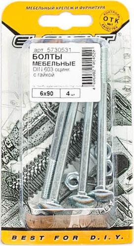 Болт DIN 603 Elemental M6х90 с гайкой 4 шт, картинка