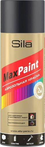 Эмаль аэрозольная SILA Home Paint черная (RAL 9005) матовая универсальная 520 мл, фотография