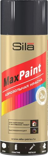 Эмаль аэрозольная SILA Home Paint черная (RAL 9005) глянцевая универсальная 520 мл, крупный план