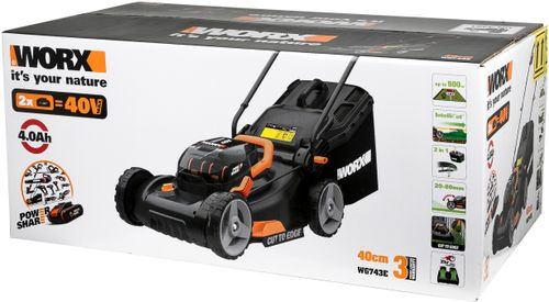 Газонокосилка аккумуляторная WORX 40см 20В, 2 акб и з/у, wg743e, фото
