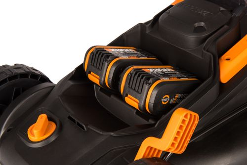 Газонокосилка аккумуляторная WORX 40В 34см 4Ач, 2 акб+з/у, wg779e.1, изображение