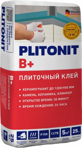 Плиточный клей цементный PLITONIT В+ морозостойкий, водостойкий 25 кг, фотография
