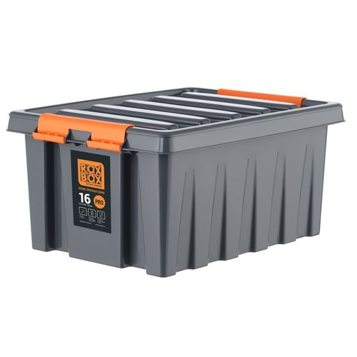 Ящик Roxor Consumer с крышкой особопрочный 16 серия Rox Box Pro, антрацитовый, крупный план