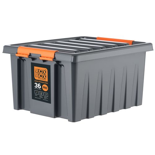 Ящик Roxor Consumer с крышкой особопрочный 36 серия Rox Box Pro, антрацитовый, крупный план