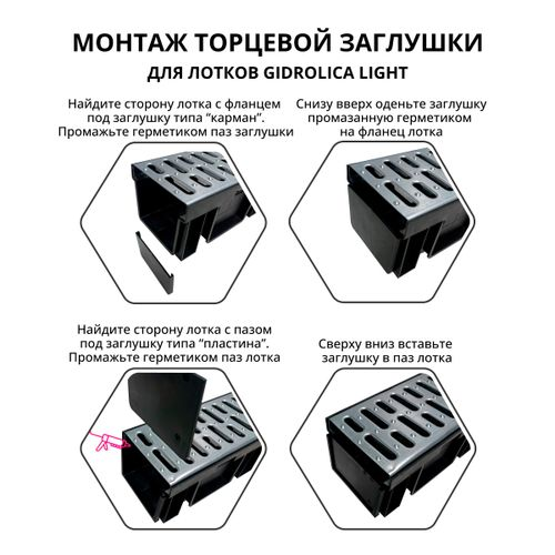 Заглушка для водоотводного лотка Gidrolica Light 68x100 мм 2 шт, крупный план