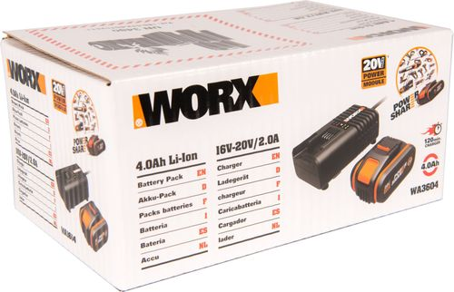 Батарея и зарядное устройство WORX 20В 4Ач, wa3604, вид