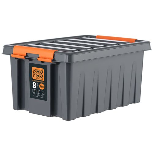 Ящик Roxor Consumer с крышкой особопрочный 8 серия Rox Box Pro, антрацитовый, крупный план