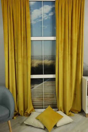 Комплект штор из бархата Linen Way горчица 145х270, изображение