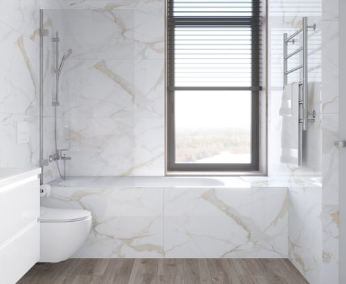 Керамогранит Ceradim Calacatta Superior белый полированный 60X60 см 1,44 м², крупный план