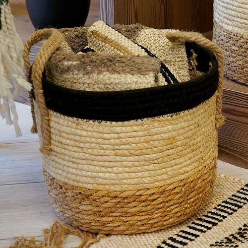 Корзина для хранения с ручками "Перу", Д260 Ш220 В210, натуральный, бежевый, черный, крупный план