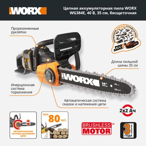 Пила аккумуляторная WORX 35см, без акб, wg384e.9, детальное фото