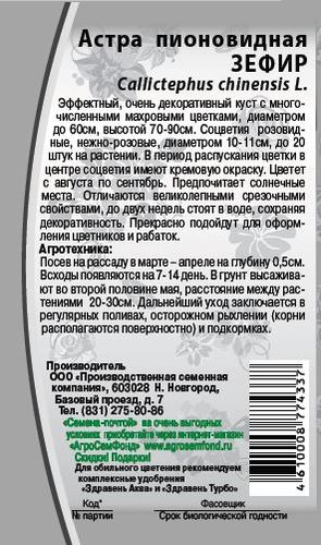 Семена Астра Зефир 0,2 гр, фотография