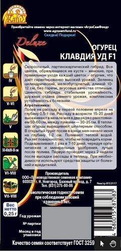 Семена Огурца Клавдия F1 0,25 г, вид