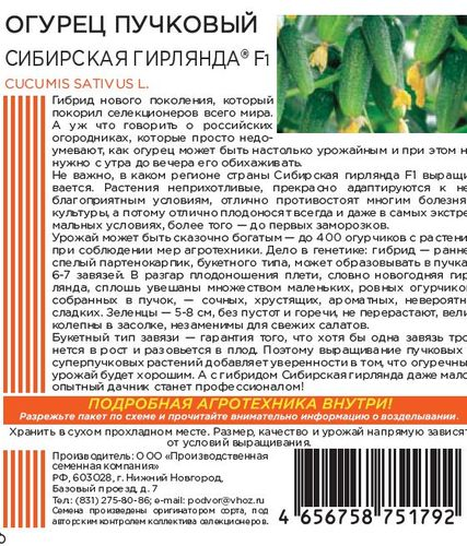 Семена ОГУРЕЦ СИБИРСКАЯ ГИРЛЯНДА 5 ШТ ШТАЙНЕРТ, фотография