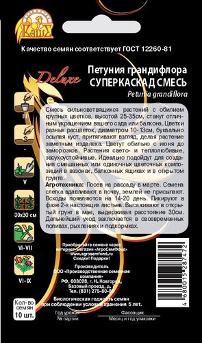 Петуния грандифлора Суперкаскад смесь, 10шт, крупный план