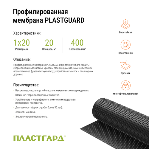 Профилированная мембрана ПЕНОПЛЭКС PLASTGUARD тип 400, 1x20 м, фото