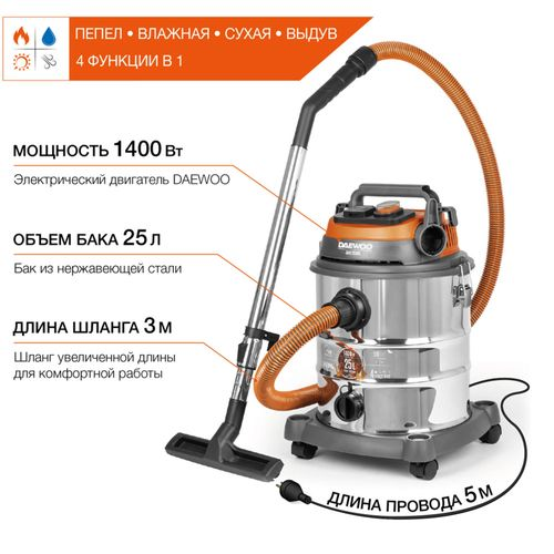 Пылесос универсальный DAEWOO DAVC 2514S 1400 Вт, картинка