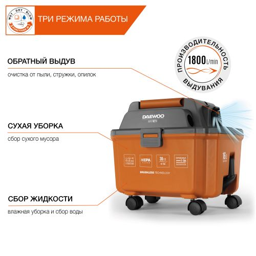 Пылесос аккумуляторный DAEWOO DAVC 1621Li SET с АКБ и З/У, крупный план