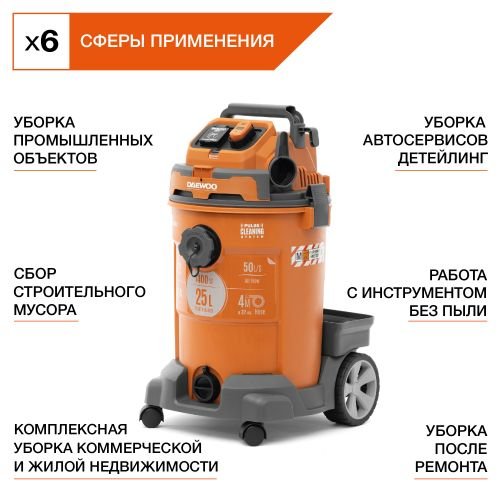 Пылесос строительный DAEWOO DAVC 2500SD 1400 Вт, крупный план