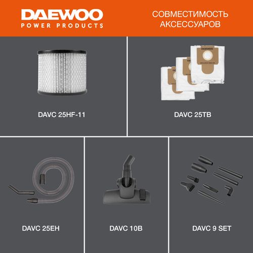 Пылесос строительный DAEWOO DAVC 2500SD 1400 Вт, фото