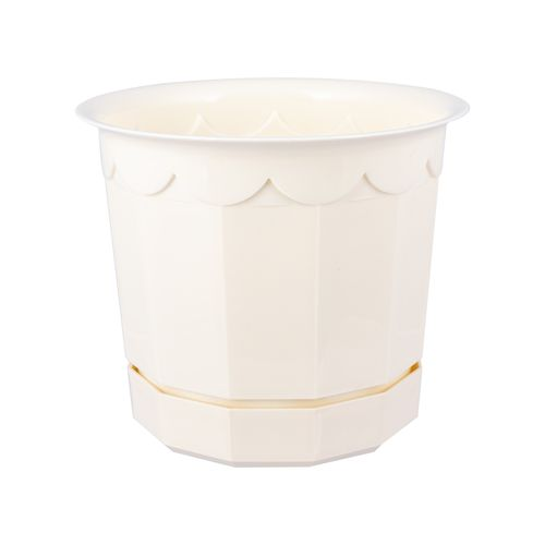 Горшок для цветов с поддоном пластик 6,4 л d 250 h 215 мм молочный, детальное фото
